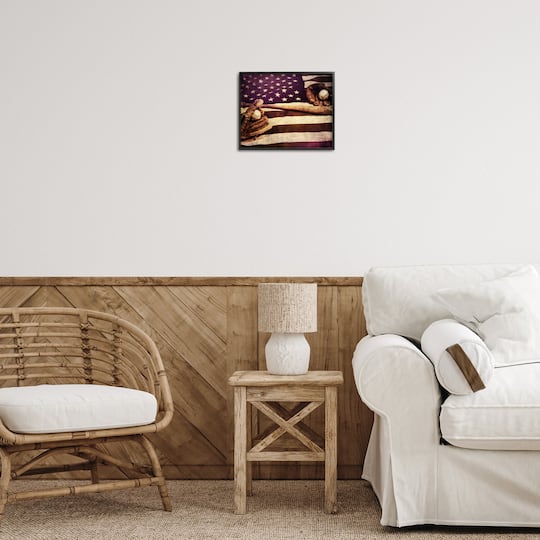 Stupell Industries American Flag Stripes Stars Baseball Mitt Sports Motif Framed Giclee Art
